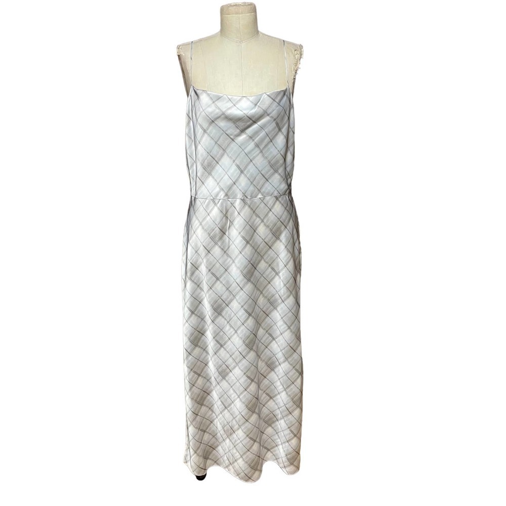 Vince Hazy Plaid Cowl Neck Slip Dress in Powder Blue Gray Size 8 - Picture 2 of 13